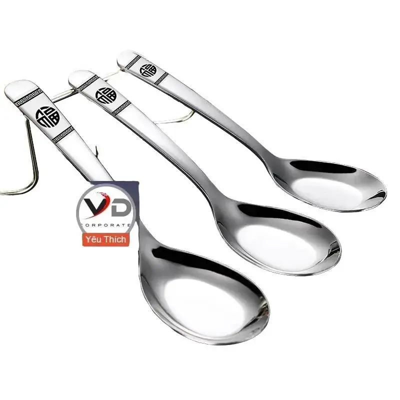 COMBO 3 Thìa chữ PHÚC 3 kích cỡ ăn cơm phở cháo inox thép cao cấp dày đẹp sáng bóng asian soup spoon 1