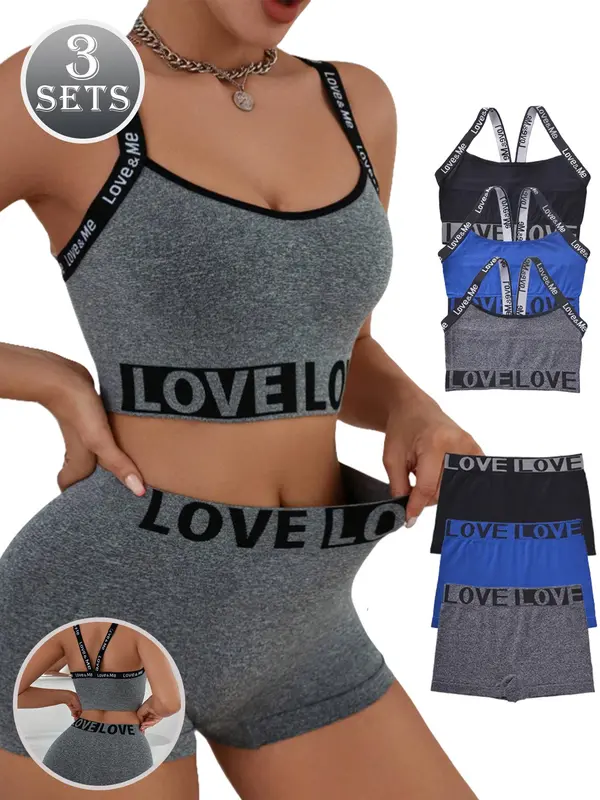 Women's Letter Print Wireless Bra & Mid Waist Panty Set, Soft Comfy Breathable Lingerie Set for Daily Wear, Underwear Set for Women 6