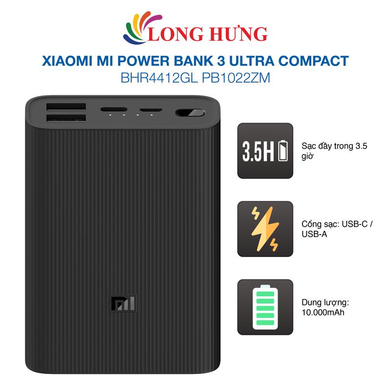 Sạc dự phòng Xiaomi Mi Power Bank 3 Ultra Compact BHR4412GL PB1022ZM - Hàng chính hãng