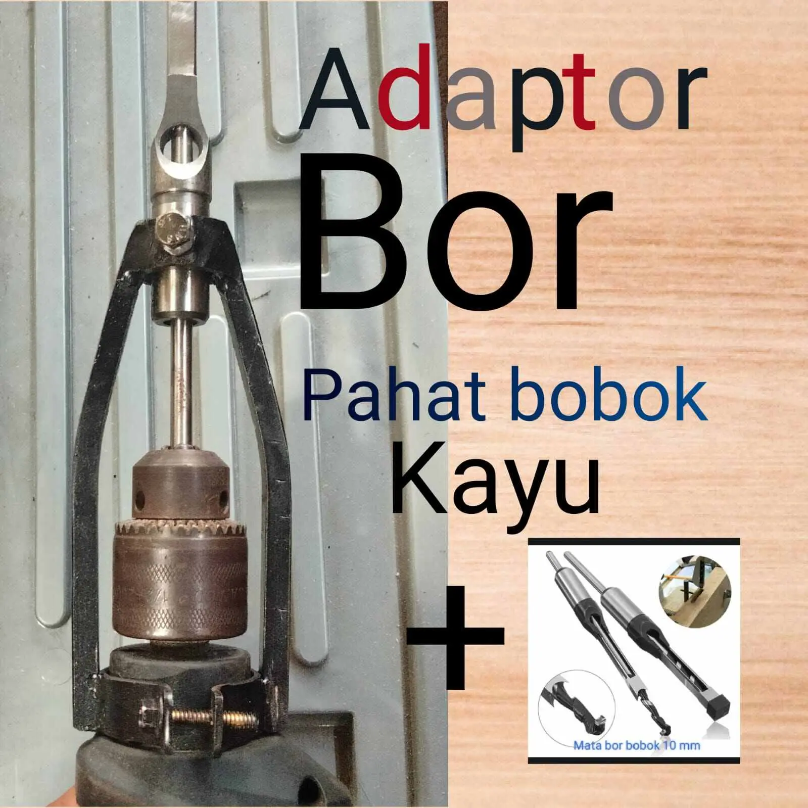 Dudukan bor bobok kayu+mata bor bobok 10mm Adaptor bor bobok kayu dengan mata bor bobok kayu 10mm pertukangan kayu bobok kayu bor manual