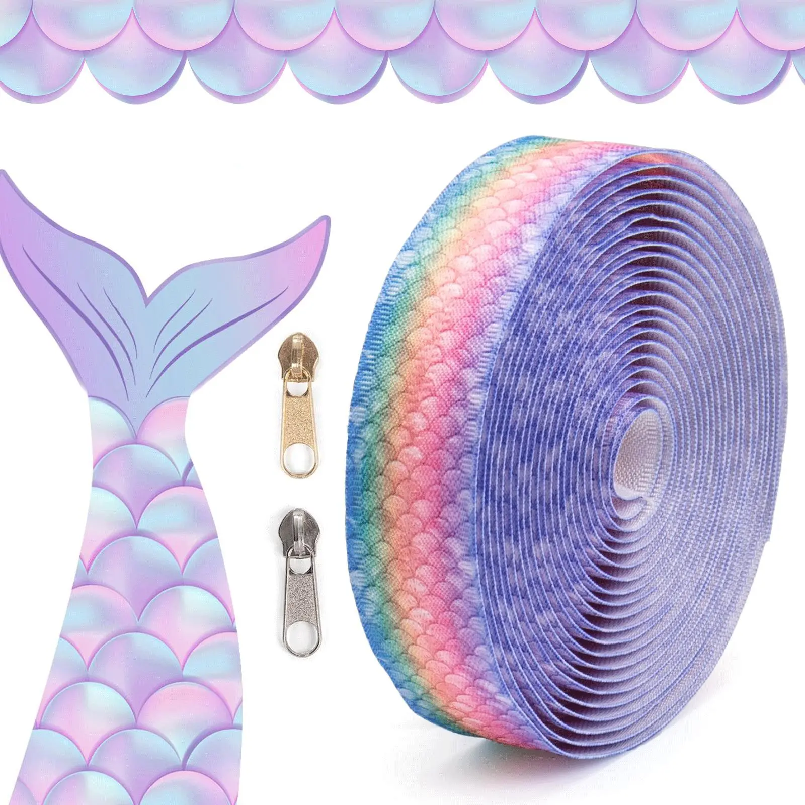 Mermaid Theme Zipper, 1 Set Colorful Zipper with Slider, DIY Sewing Supplies for Home Clothes Dolls Bags Coats