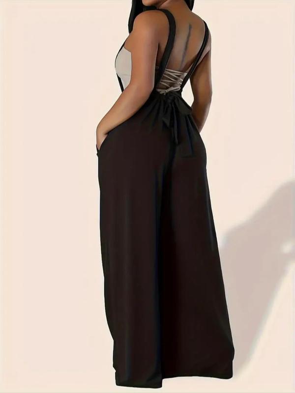 Women's Solid Color Ruched Tie Back Overalls, Casual Pocket Overalls for Summer, Women's Clothing for Daily Wear 6