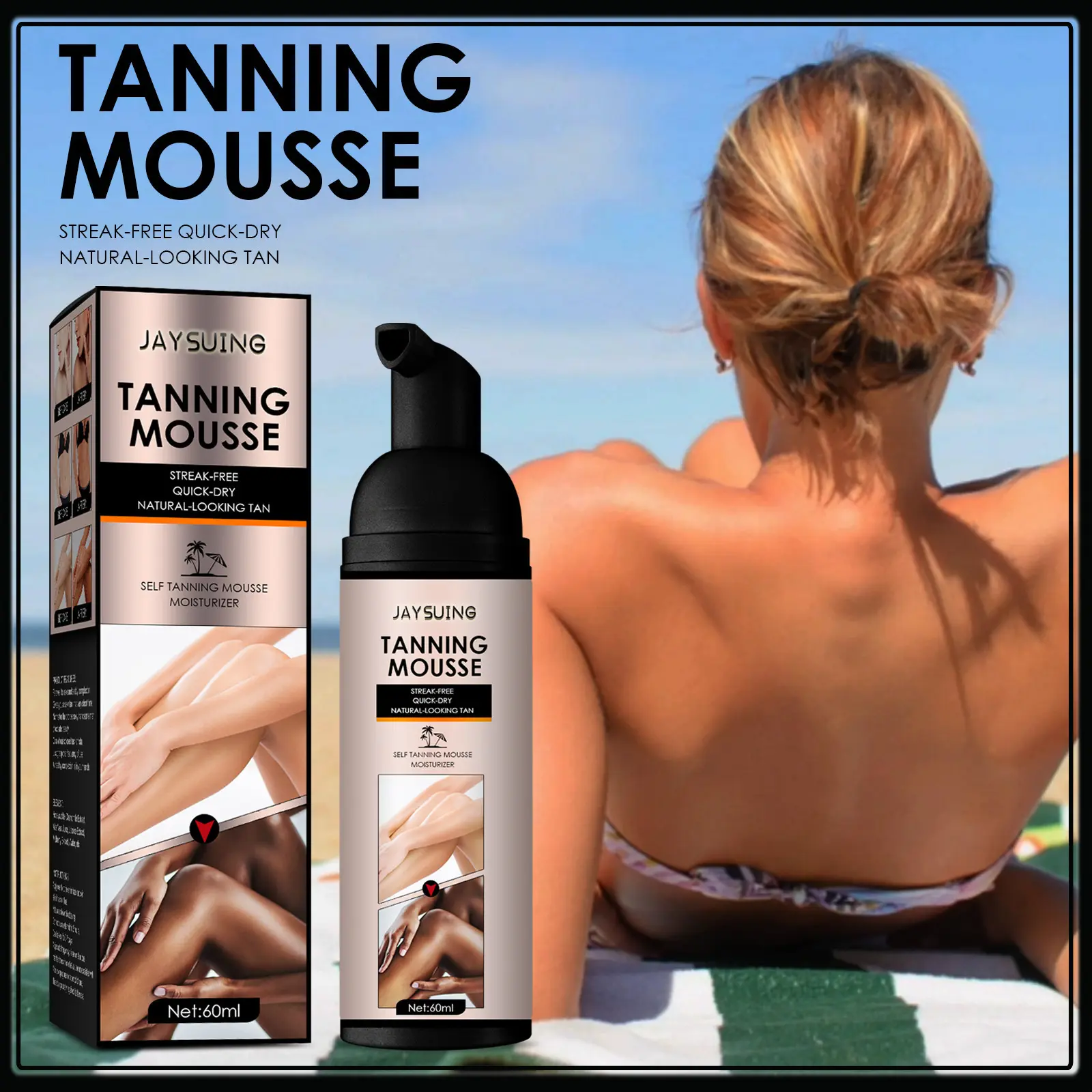 Jaysuing Self-Tanning Mousse Summer Self-Tanning Aid Wheat Color Bronze Skin Moisturizing Hydrating Skincare