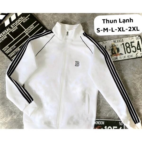 Áo Khoác Thể Thao Cao Cấp Nam Nữ Màu Trắng 3 Sọc Thêu A D J Sport chất vải thun Lạnh mềm mịn, không xù lông mặc chống nắng chạy bộ Tập Gym Top