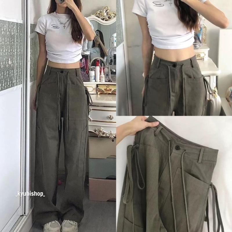 Quần Dài Túi Hộp Kaki Zone16 Xanh Rêu Cạp Cao Nam Nữ Unisex - Quần cargo phong cách hiphop KYUBI Pants