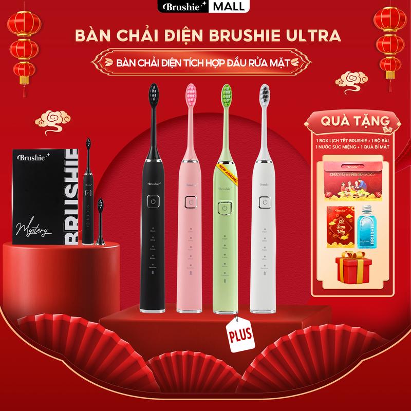 [SALE TO NHẤT NĂM] Bàn chải điện Brushie Ultra tích hợp đầu rửa mặt hỗ trợ làm sạch hiệu quả [ BẢO HÀNH 1000 NGÀY ] - TẶNG Bao bì tết, Nước súc miệng+ bộ bài +QBM(bột hoặc kem đánh răng) TiktokXmas