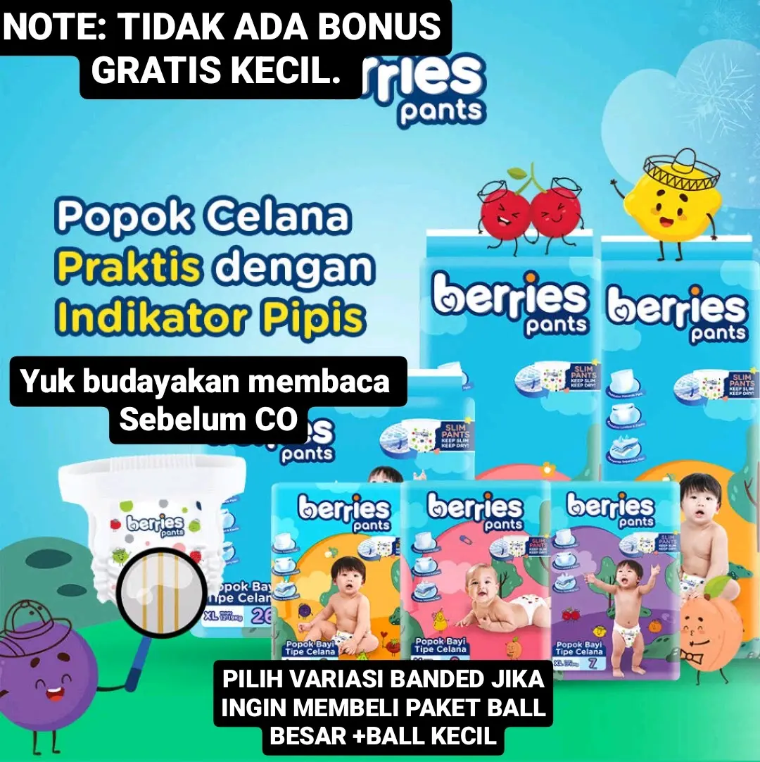 Berries Baby Pants (Popok Bayi Tipe Celana) Size M/L/XL Diapers