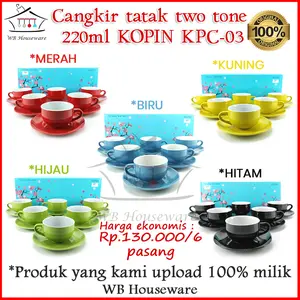 6 pasang cangkir gelas kopi + tatakan / Cangkir Kopi Cappuccino Keramik Warna 250ml / Cappuccino Cup KOPIN KPC-03