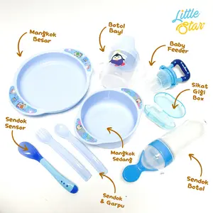 LS 9in1 Baby Feeding Set Paket Perlengkapan Makan Mpasi Newborn Bayi Baru Lahir Garpu Piring Peralatan
