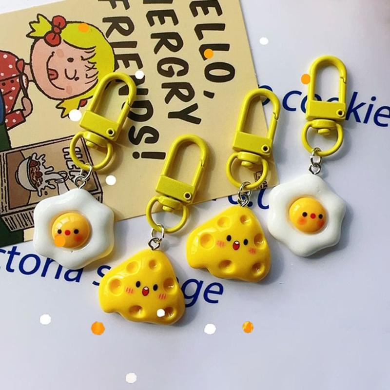Product Introduction of Car Accessories Poached Egg/Cheese Cute Keychain Resin Handbag Decoration Bag Pendant Girlfriends Gift Cartoon Hanging Ornament 11