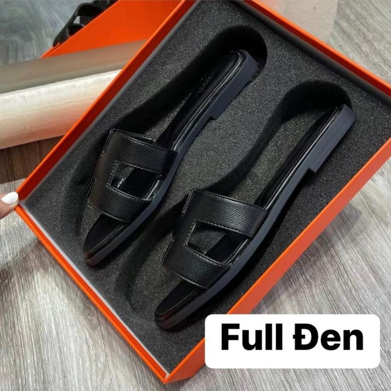  Dép lê H hàng phom 1.5 QCCC mã h38 Giày cao gót nữ đế xuồng Full Đen size 35-39 thoải mái tiện lợi sang trọng 