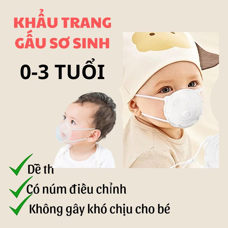 [0 -3 tuổi] 2 Thùng 72 Chiếc Khẩu Trang trẻ em hình con gấu Cho Bé Xinh Dễ Thương 3 lớp Cho Bé