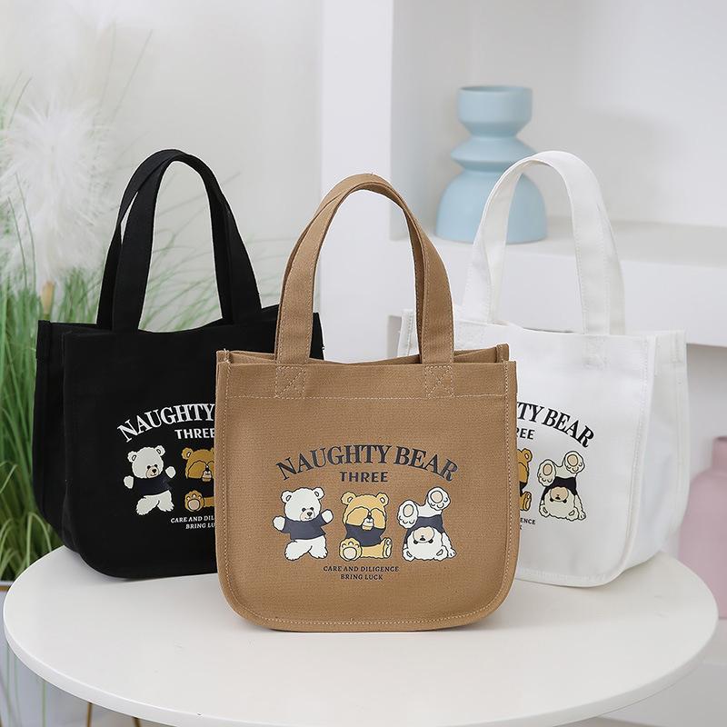 Product Introduction of Cartoon Cute Printed Pattern Canvas Handbag Office Worker Lunch Bag Tote Bag Picnic Drink Bag Portable Outdoor Food Bags 21