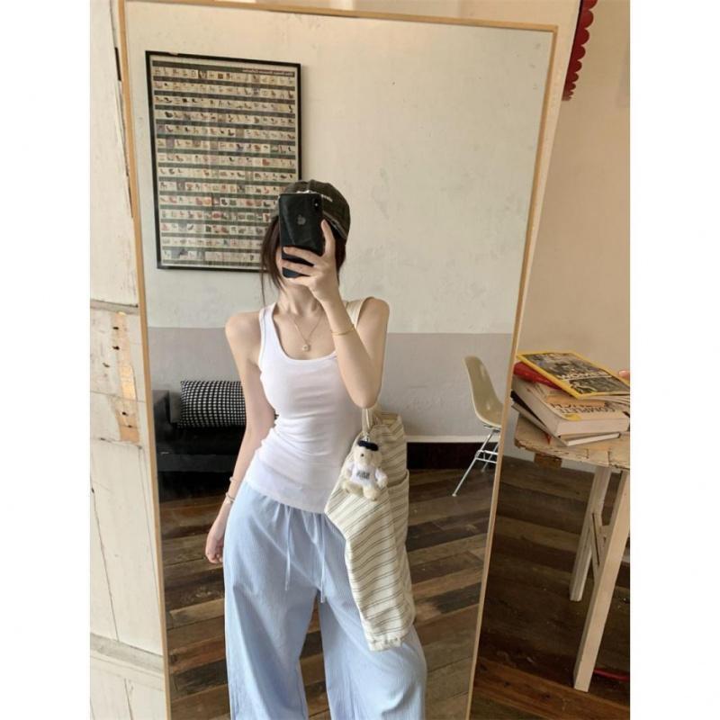 Áo Yếm Màu Hồng, Vải Modal, Dành Cho Nữ, Trang Phục Mùa Hè, Thể Thao Độc Đáo Thiết Kế Hình Chữ I-Ôm Sát, Áo Không Tay Màu Trắng Top Women Dáng Ngắn 1