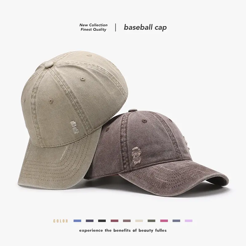 Light Board Washed Distressed Coated Baseball Cap Men's Outdoor Leisure American Curved Brim Soft Top Neutral Peaked Cap