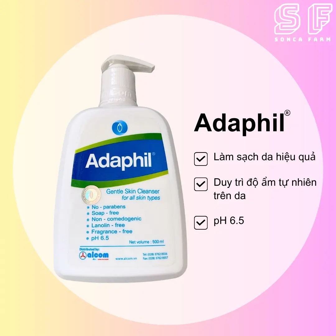 Adaphil 500ml Sữa Rửa Mặt Gamma Cho Da Mụn, Da Nhạy Cảm, Mọi Loại Da