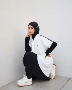 Asymmetric Hoodie Long Sport Wanita Padel Muslim Jumper Lari Bersepeda Yoga 9-0291