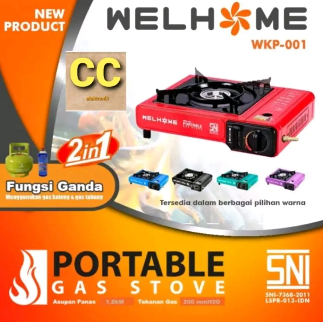 Kompor Gas Mini Portable 1 Tungku WELHOME 2 in 1 Gas Elpiji Dan Gas Kaleng Murah - SNI