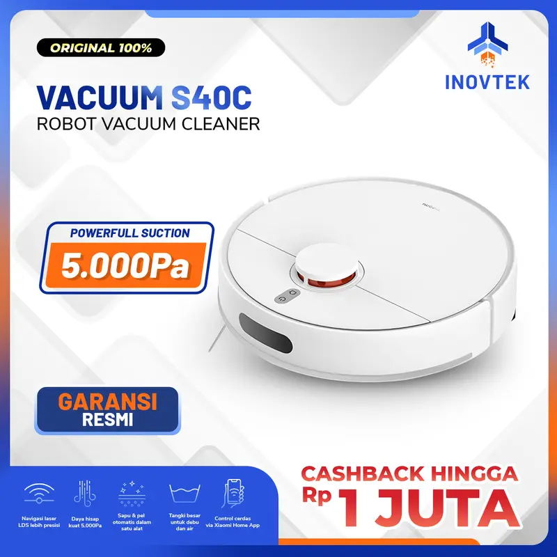 Xiaomi Mi Robot Vacuum Cleaner S40C and Mop 5000PA LDS Navigation - Penyedot Debu Sapu Pel Otomatis