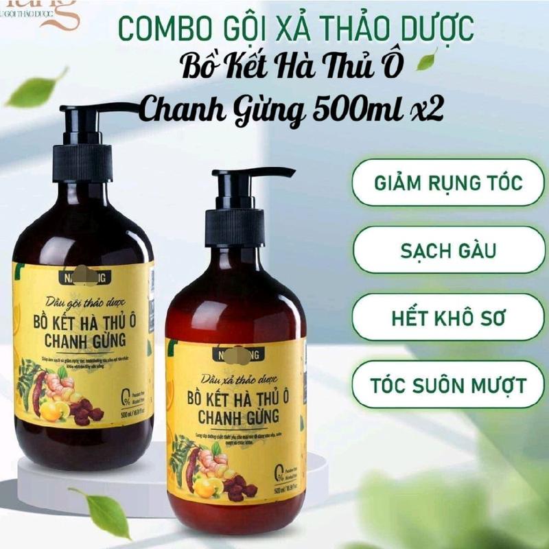 Cặp Dầu Gội Xả Bồ Kết 500ml x2 Hà Thủ Ô Chanh Gừng - hỗ trợ mọc và ngăn rụng tóc