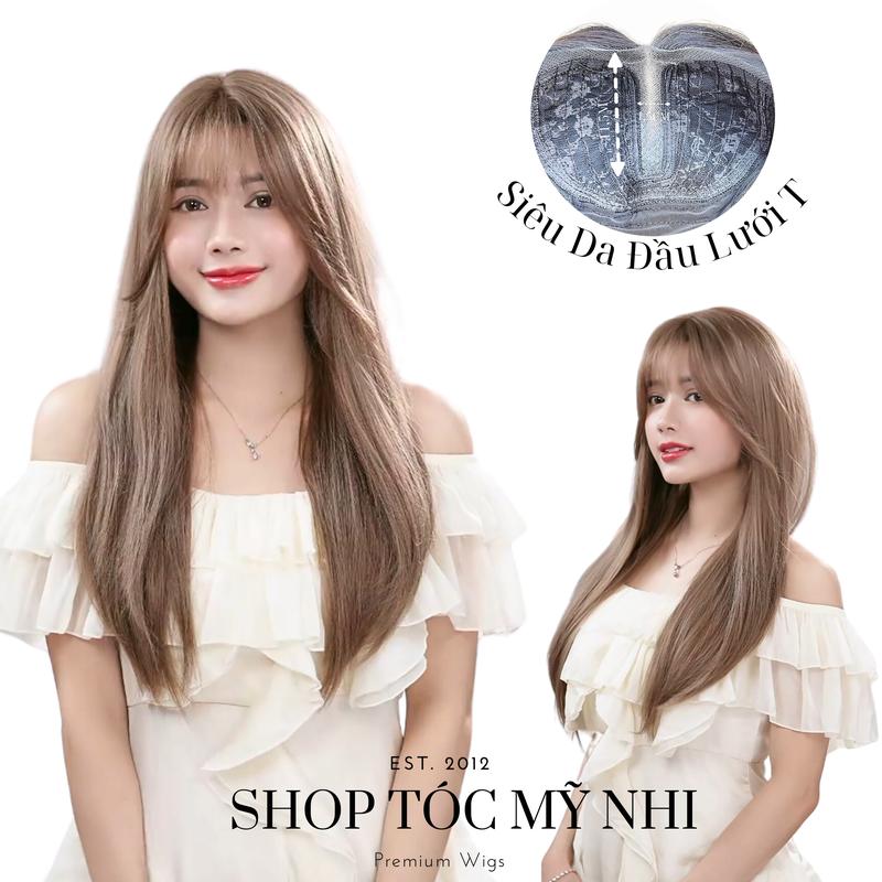 Tóc Giả Mỹ Nhi Nguyên Đầu Móc Lưới Chữ T CC12 60CM Mái Thưa Tóc Thẳng Tự Nhiên