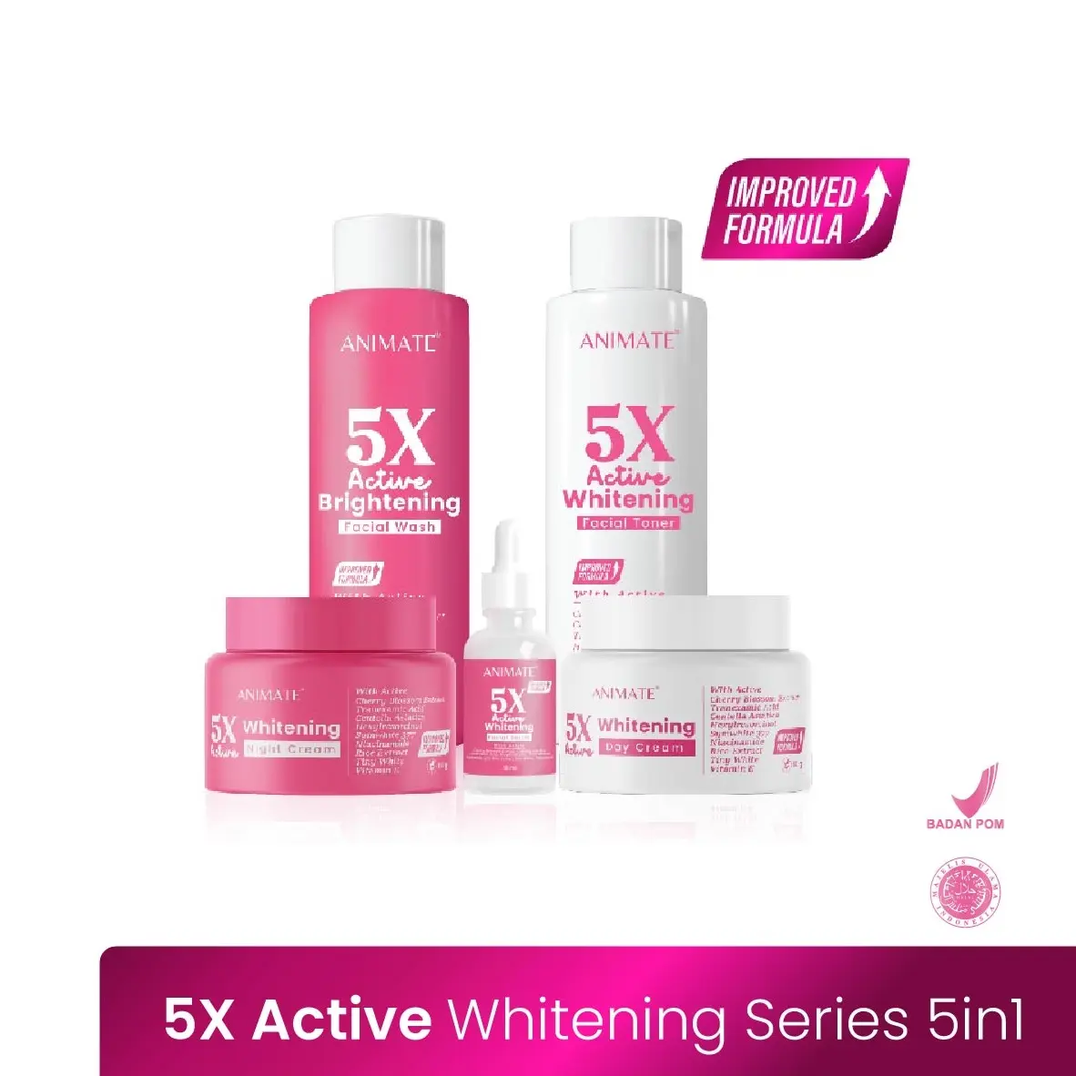 ANIMATE PAKET WHITENING SKINCARE 5 IN 1 / 3 IN 1 - paket pink mencerahkan