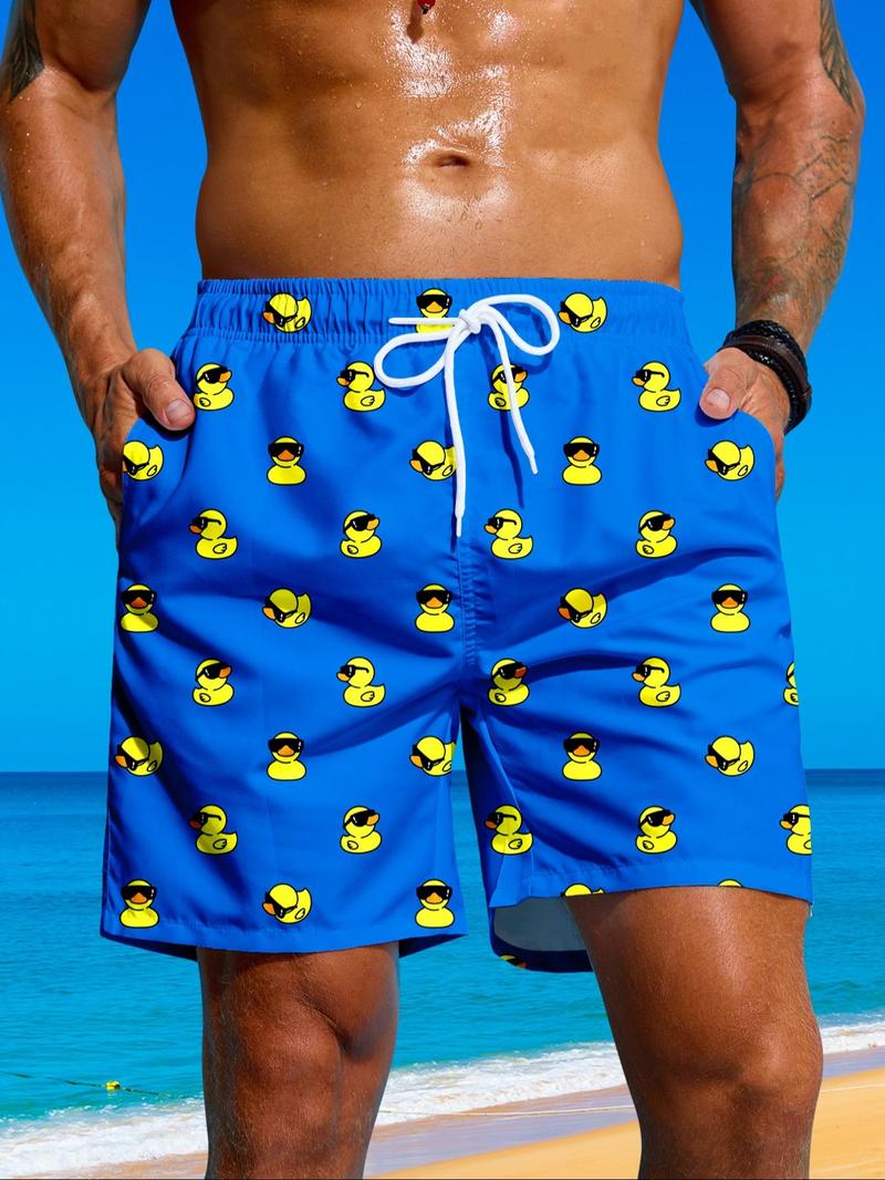 Product Introduction of Men's Duck Print Drawstring Waist Beach Shorts, Casual Comfy Breathable Swim Shorts for Summer, Men's Swimwear for Outdoor Clothing Beach Vacation 1