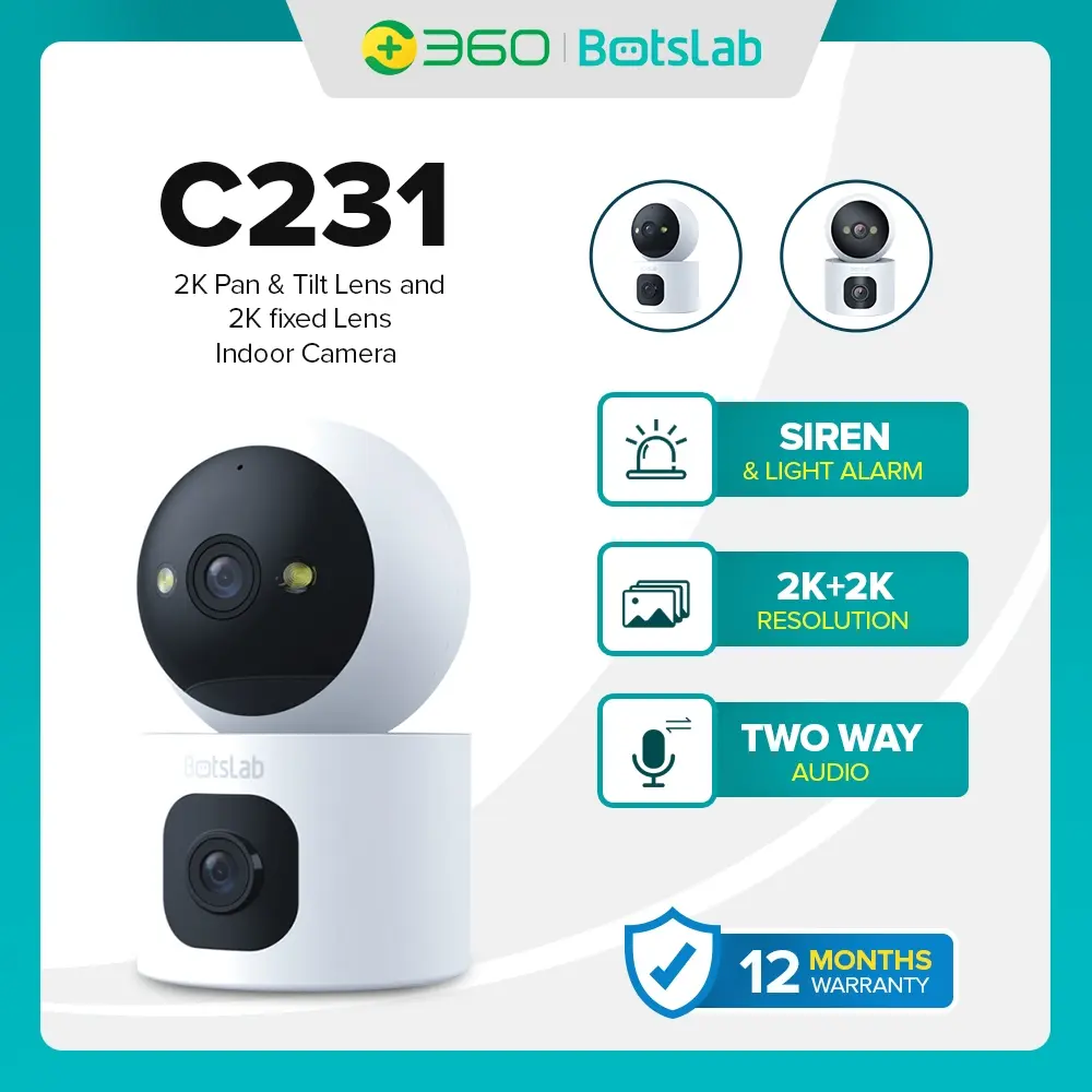 【COD】Botslab 360 C231 AI 2K Indoor Dual Lens With 360° Panoramic View & Super Night Vsion WiFi CCTV Smart IP Camera for Home Security