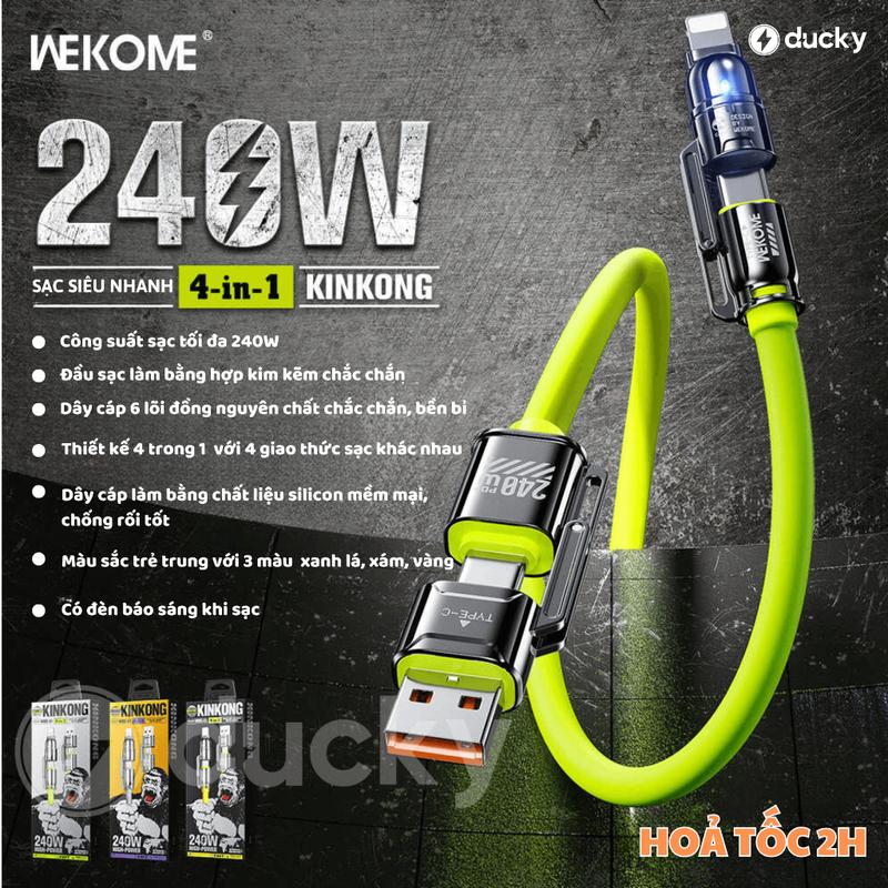 Cáp Sạc 4 Trong 1 Sạc Nhanh 240W KINKONG WDC51 Chất Liệu Silicon, Dài 1,2m.Chính Hãng.BH 12 Tháng Phụ Kiện Phone