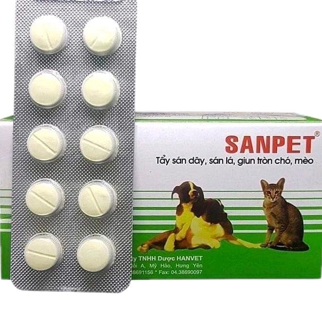 VỈ 10 VIÊN: Tẩy giun sán cho chó mèo sanpet