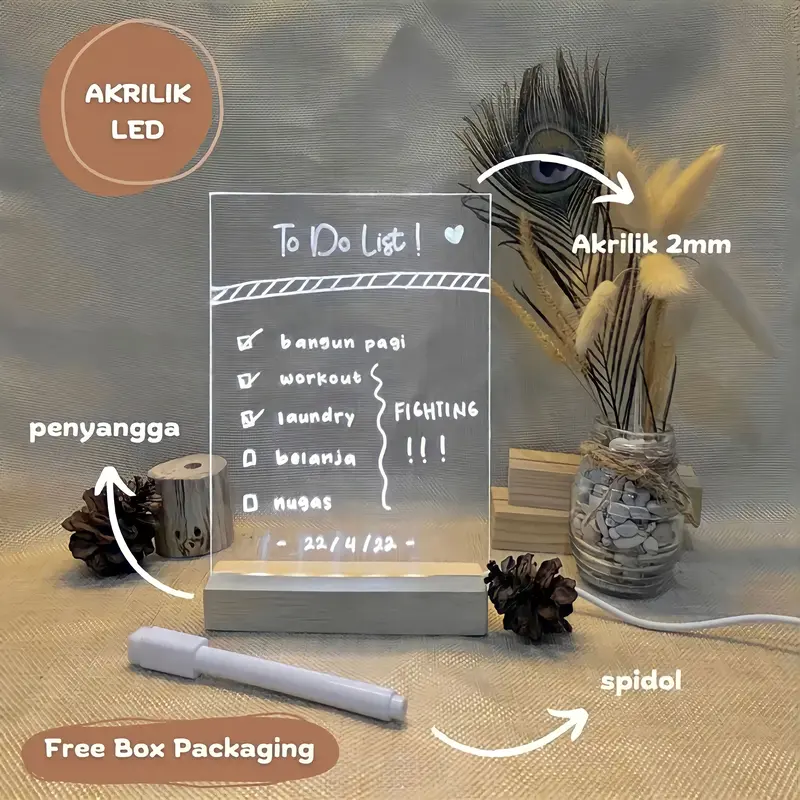 Acrylic Note Bord A5 With Stand Led / Acrylic Planner / To Do List Acrylic A5 1