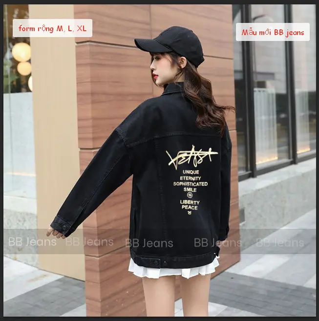 [túi thật] Áo khoác jean nữ form rộng unisex thêu GX cao cấp size 40-75kg BB Lady.shop 8