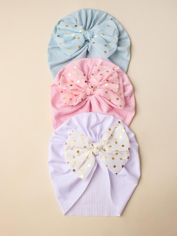 Baby's Hot Stamping Polka Dot Print Bow Decor Hat, Soft Breathable Cute Turban Hat, Fashion Baby Infant Hat 3