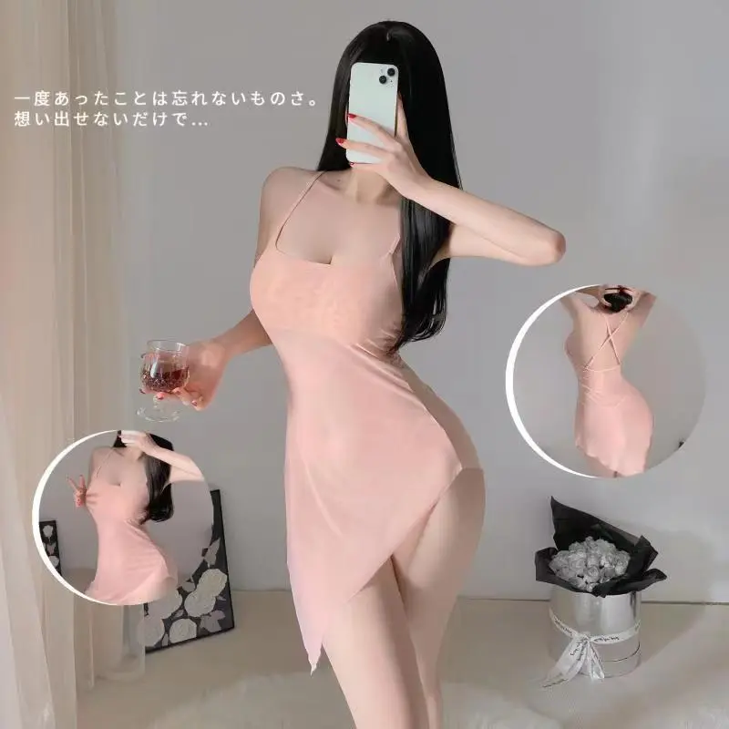 Mu Cheng Sexy Lingerie Sexy Strap Nightdress Hot See-through Thin No-take-off Pajamas Passion Small Chest Uniform 3023