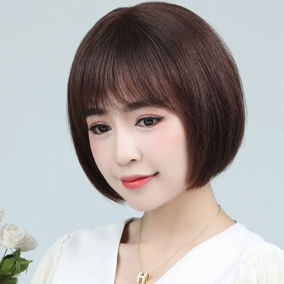 Tóc Giả Trùm Đầu Tóc Thẳng Ngắn, Dành Cho Nữ, Tóc Mô Phỏng, Cắt Tóc Bob, Để Phục Hồi, Trông Tự Nhiên, Thích Hợp Cho Mẹ Trẻ Trung Và Trung Niên, Thích Hợp Cho Khuôn Mặt Tròn