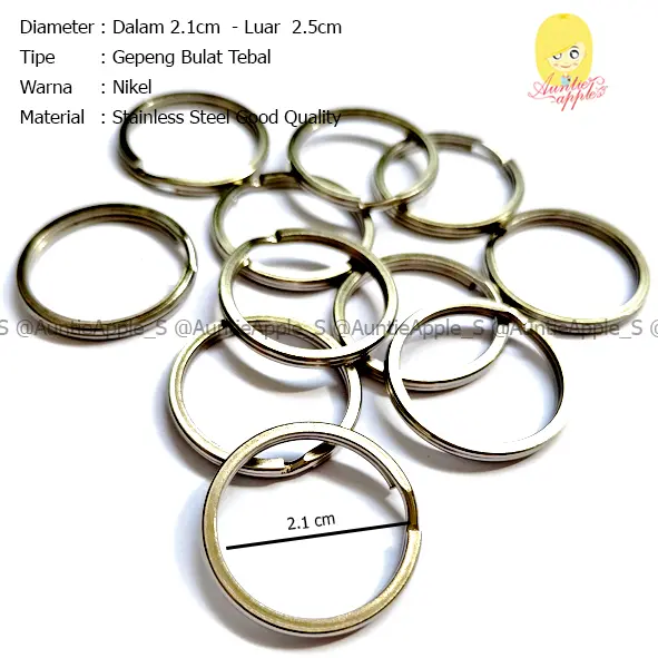 (PER-LUSIN) RING GANTUNGAN KUNCI DIAMETER 21MM/RING GEPENG BULAT TEBAL STAINLESS STEEL/RING GANTUNGAN KUNCI KECIL