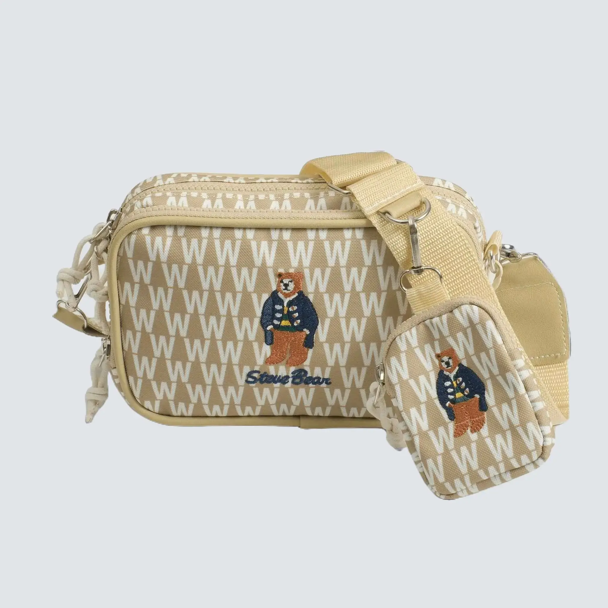 Túi Đeo Chéo Who.au Chất Liệu Vải Canvas D900 Trượt Nước Logo Thêu Gấu Size 19cm*14cm*6cm