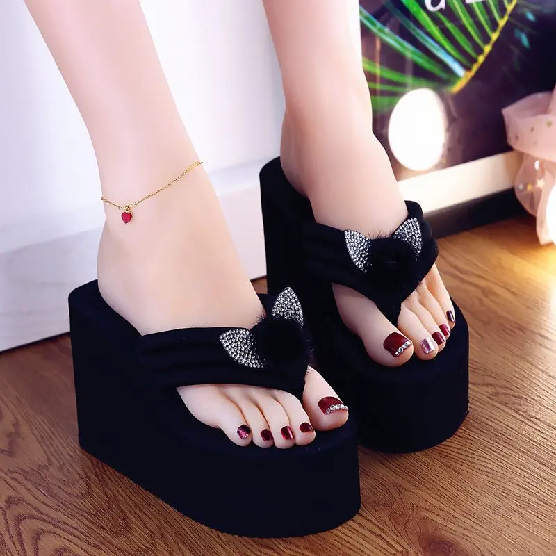 Giày Đế Bằng, Giày Nữ, Giày Cao gót, Hàng Mới Về Mùa Hè, Thêu Kim Cương, Đáy Nêm, Thời Trang, Thích Hợp Cho Các Hoạt Động Ngoài Trời, Dép Đế Chống Trượt, Thích Hợp Đi Biển