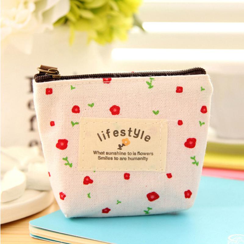 Product Introduction of 3PCS Small Fresh Fragmented Flowers Wallet Canvas Coin Purse Lady Girls Earphone Coin Key Money Storage Bag Zipper Pouch Card Holder 26