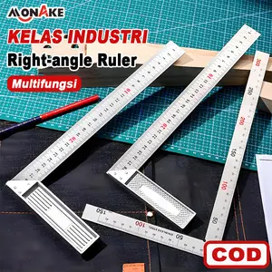 Monake German Penggaris Siku L 20-60CM Steel Angle Ruler Tukan Steel Square Try Square Right-angle Ruler