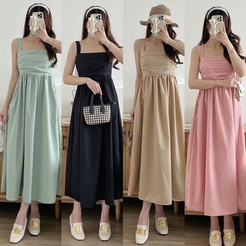 XẢ KHO NGHỈ BÁN Đầm 2 dây chun lưng babydoll dáng xoè dài, váy hai dây dễ thương mặc đi biển đi chơi 4 màu Kozoda D105 Nữ Dress