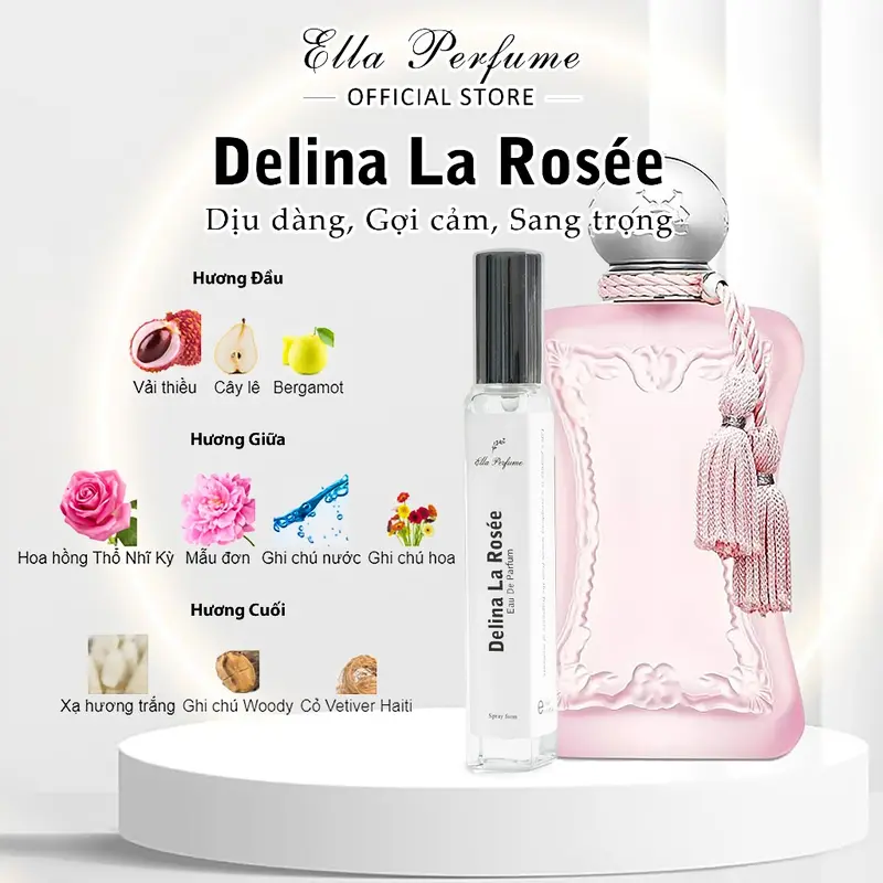 Nước Hoa Nữ Chính Hãng ELLA PERFUME Delina La Rosee / Delina / Valaya - Hương Thơm Dịu Dàng, Gợi Cảm, Sang Trọng 0