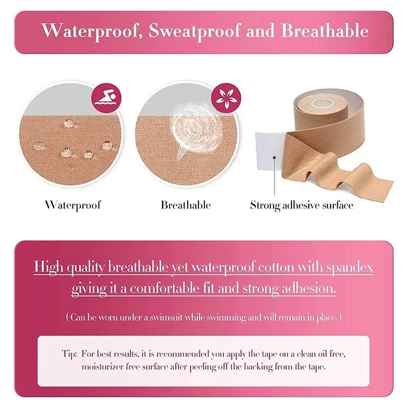 (VIORA) Boob Tape | Breast Tape | Penutup Payudara | Body Tape Roll Solatip  Pengangkat Payudara Bra Bh Tempel Nipple Cover 5m x 5cm | Elastis  | Instan  | Invisible S682 4