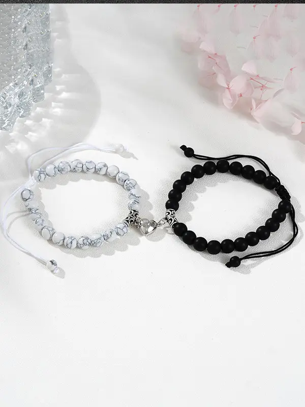 Couple Magnetic Heart Charm Beaded Bracelet, Fashionable Jewelry for Women & Men, Trendy All-match & Exquisite Jewelry for Birthday Gift, Valentine's Day, Gift 7