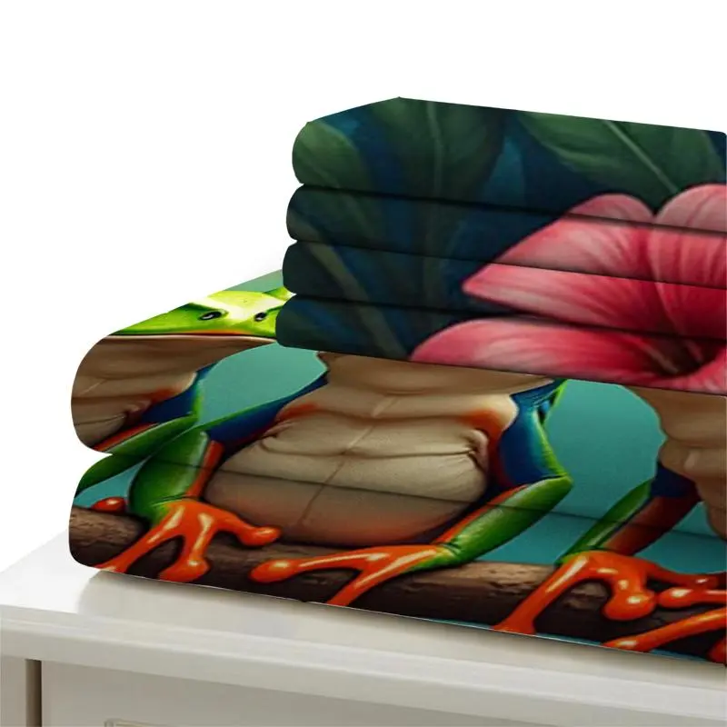 Frog & Butterfly Pattern Bedding Set, 1 Set Including Duvet Cover & Pillowcase, Bedding Supplies for Home Bedroom Hotel 4