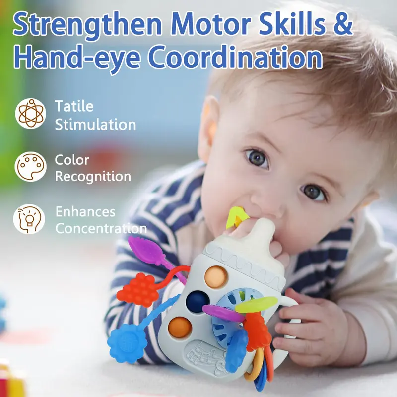 Silicone Pull String Toy, 1 Box Baby Teething Toy, Travel Toys for Toddlers, Educational Sensory Toy for Baby Boys and Girls 1