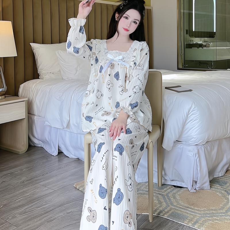  Bộ Bầu -Bộ Sau Sinh Chất Thô Đũi Gân Hình Chất Vải Mỏng Vừa Phải,Dáng Dài Cổ Vuông Ren Nơ,Áo có khoá kéo ,Quần có chun chỉnh bụng dành cho các mẹ Bầu Váy Bầu 