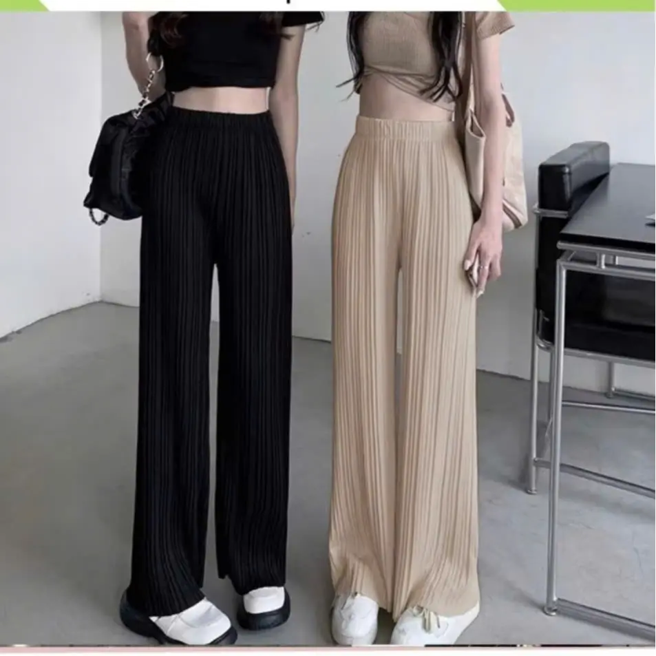 Quần dài ống rộng dập ly -  chất thun ladong Hàn Quốc