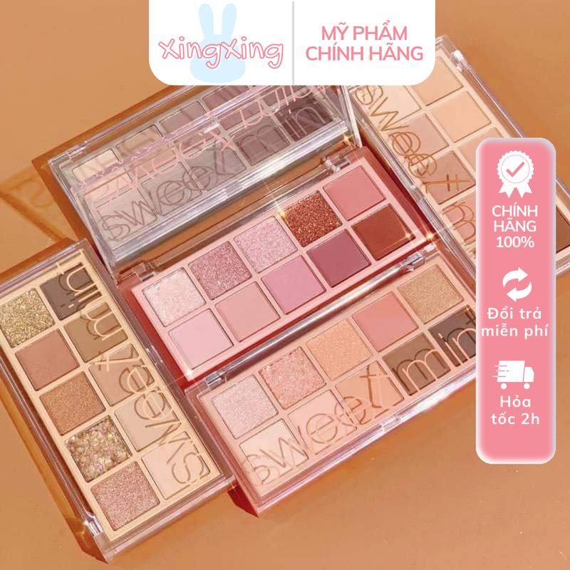  Bảng phấn mắt 10 ô Sweet Mint hiệu ứng lì nhũ tông màu tự nhiên nâu khối kháng nước 