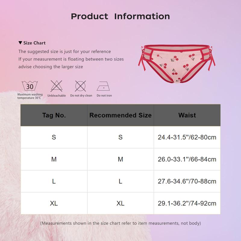 Product Introduction of HULIJA Adult Women Cute Cherry Print Underpants Low Waist Hollow Out Bow Knot Briefs Underwear 0